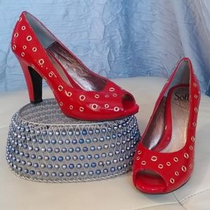 Sofft Red patent peep toe heels